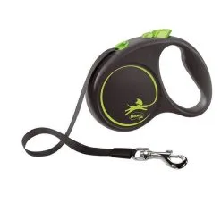 Flexi Laisse Design Noir Ruban L 5m Jusqu'à 50kg Vert + Surprise Gratuite Pour Votre Chien