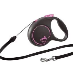 Flexi Laisse Noir Design M Corde 5m Jusqu'à 25kg Rose + Surprise Gratuite Pour Chien